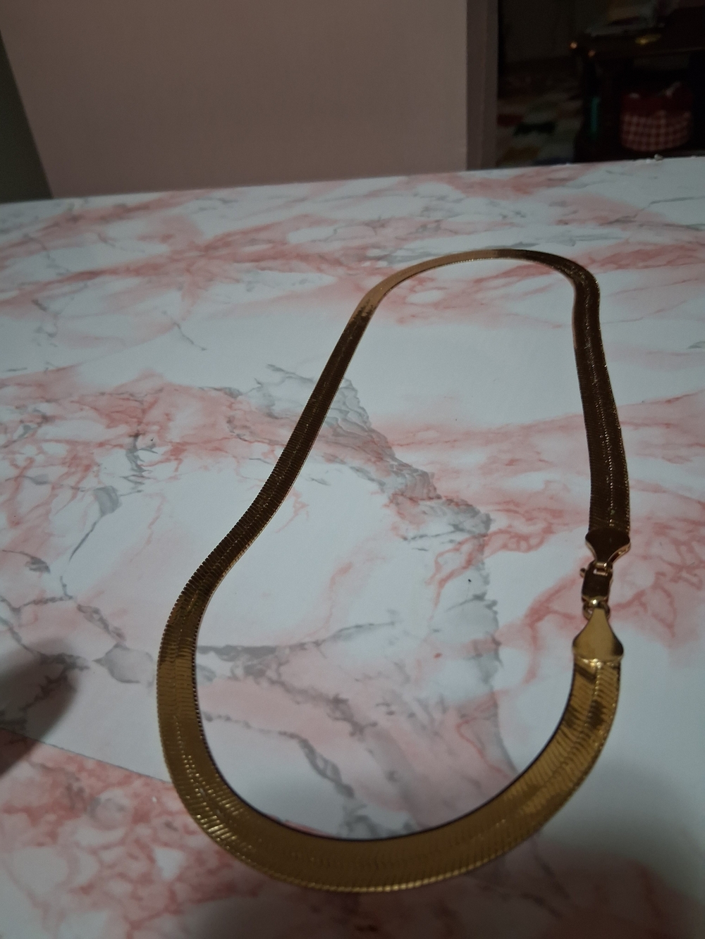 Gold Tone Herringbone Flat Necklace